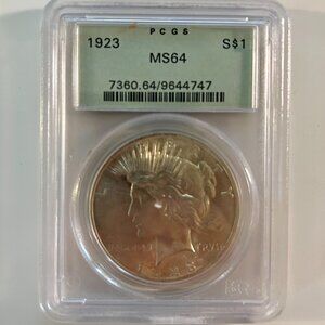 1923 Peace Dollar Coin S$1 - PCGS MS64 Immaculate - 7360.64/9644747 - RARE S $1